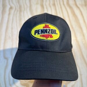Pennzoil Mens Black Baseball Cap Adjustable Strapback Hat Logo